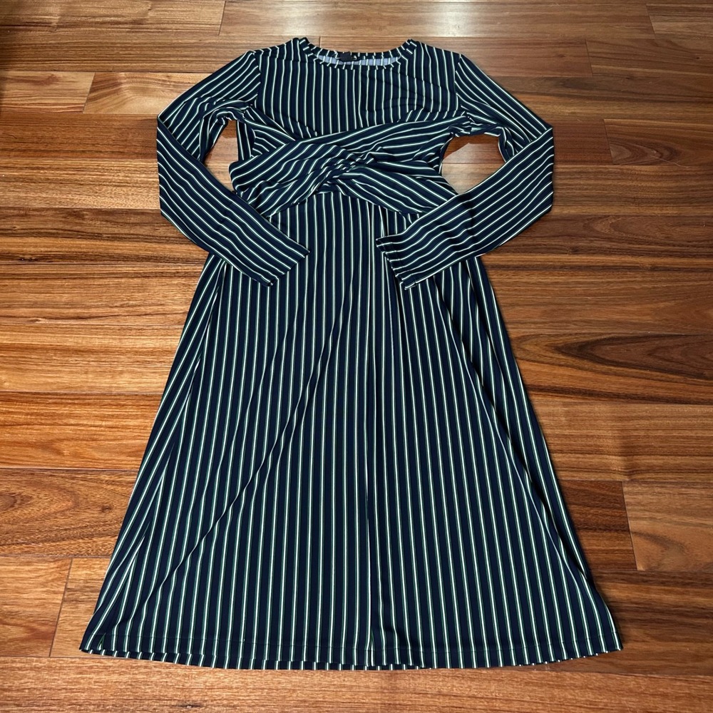 Ann Taylor Striped‎ Long Sleeve Midi Dress Twisted Front Career Casual Womens
